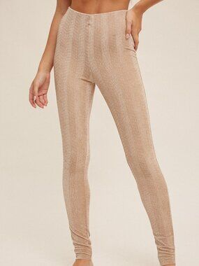 HEM & THREAD Soft Ribbed Knit Leggings | Neutral Beige